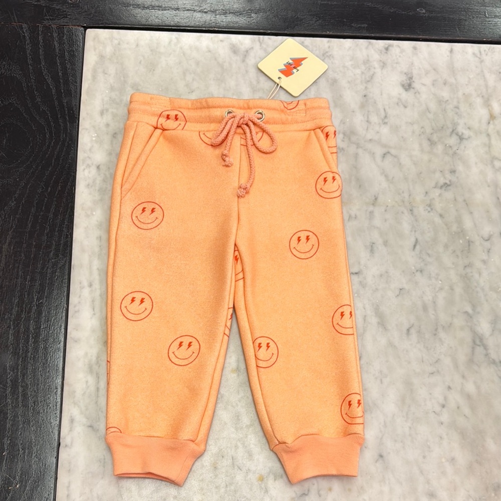 Orange Smiley Face Sweatpants with Drawstring Waist